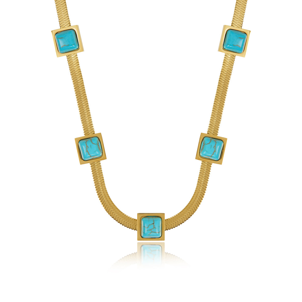 Aqua Stone Snake Chain Necklace – Gold