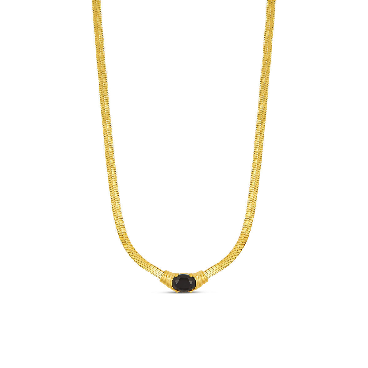 Onyx Gem Snake Chain Necklace - Gold