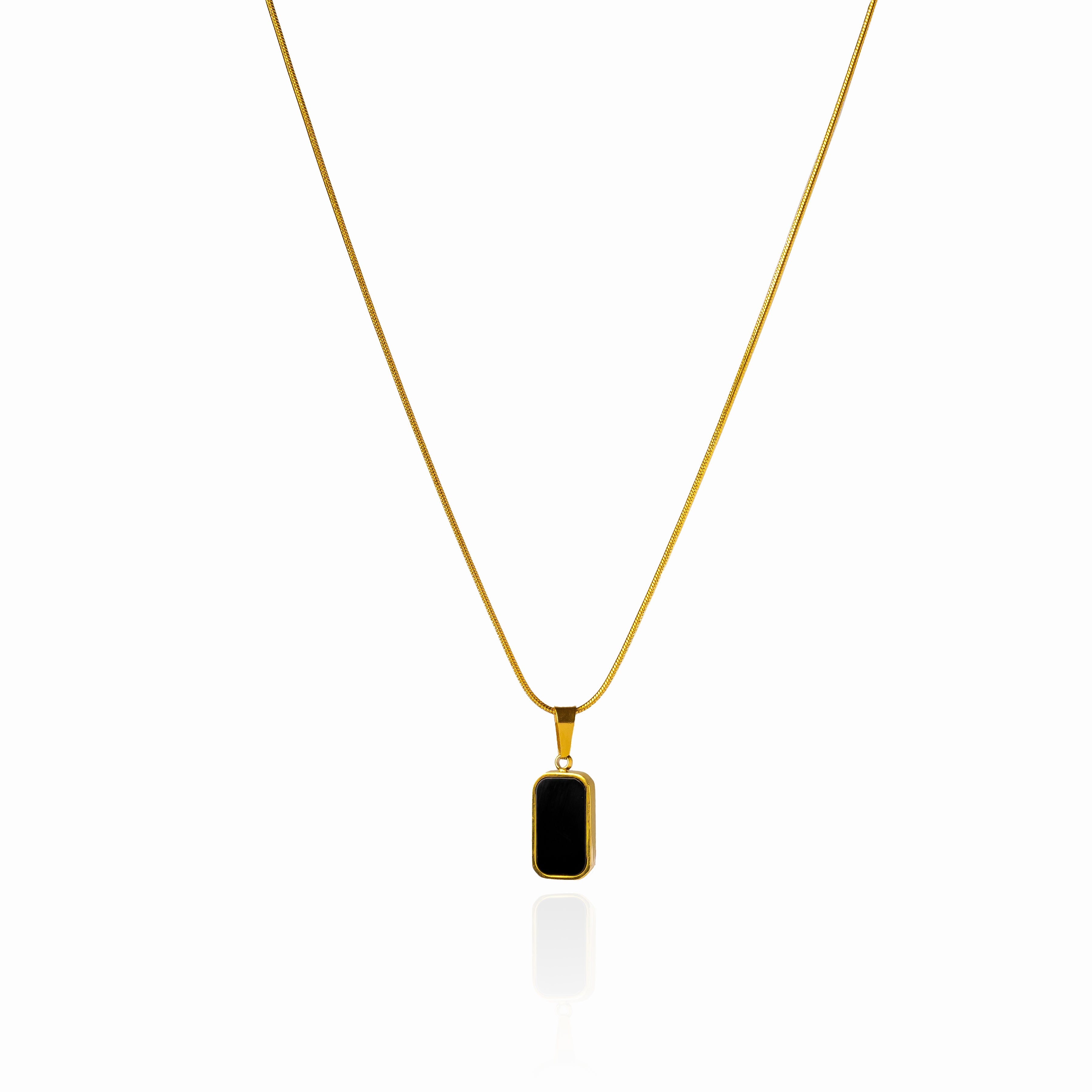 Onyx Pendant Necklace - Gold