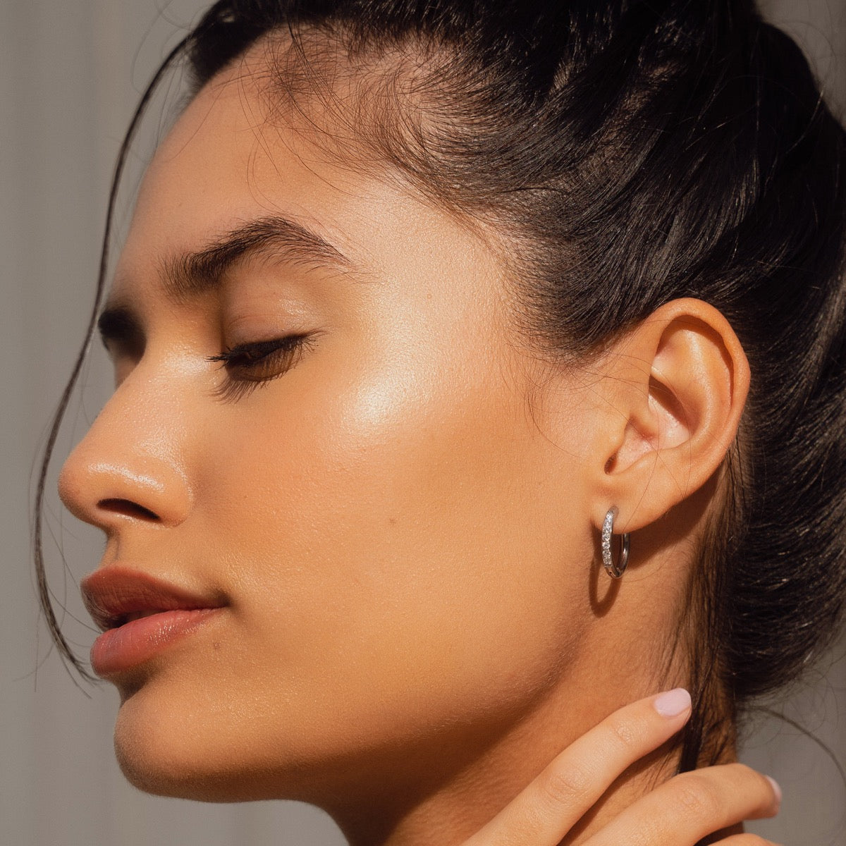 Arielle Stone Hoop Earrings - Silver