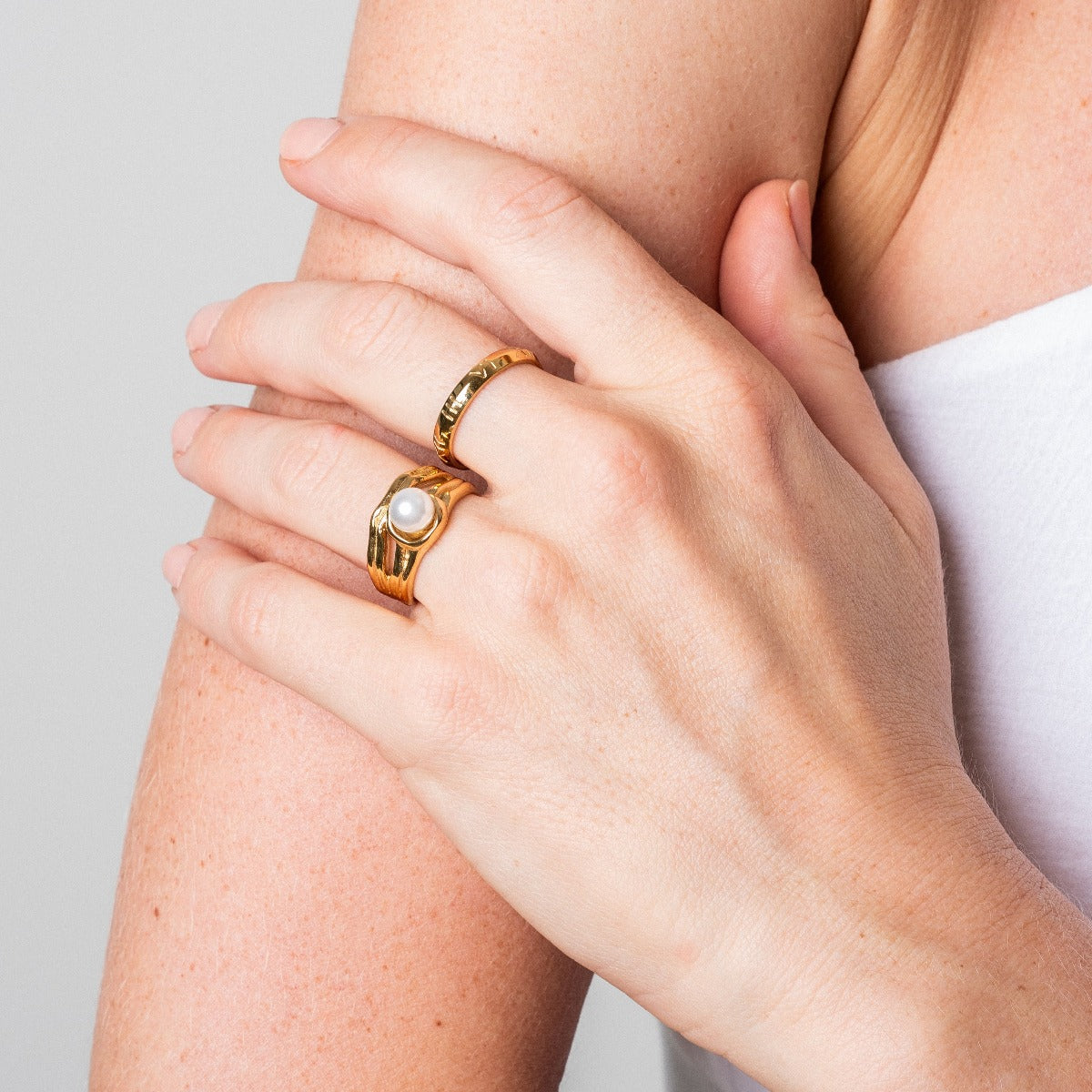 Abstract Pearl Ring  - Gold