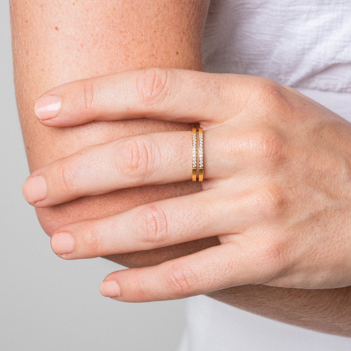 Double Layer Stone Ring- Gold