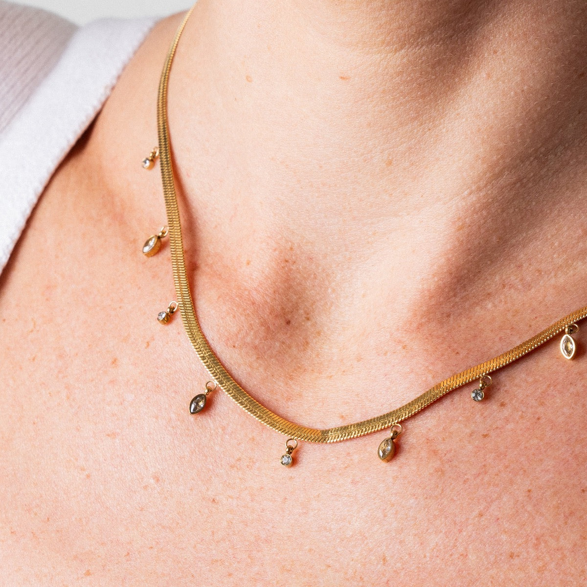 Stone Snake Chain Necklace - Gold